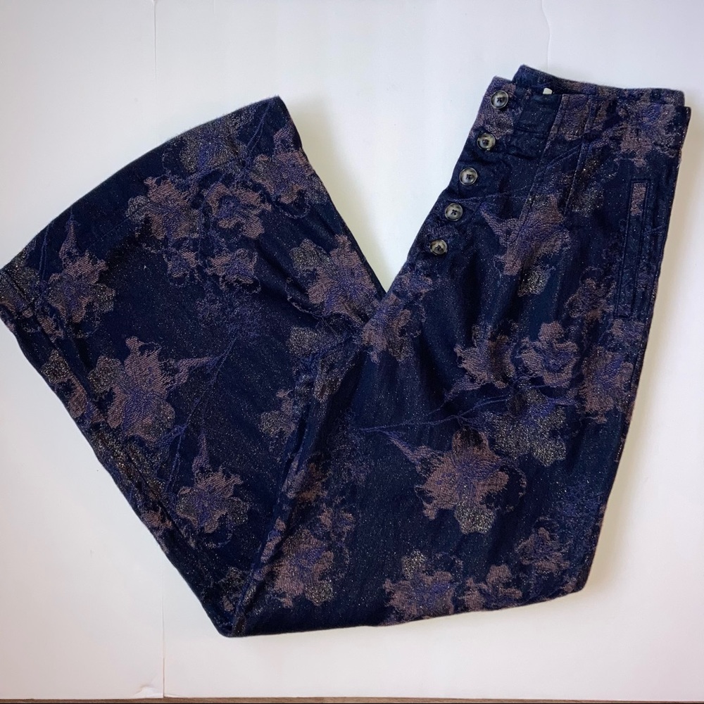 Pilcro and the Letterpress Wide Leg Metallic Pants Blue 28